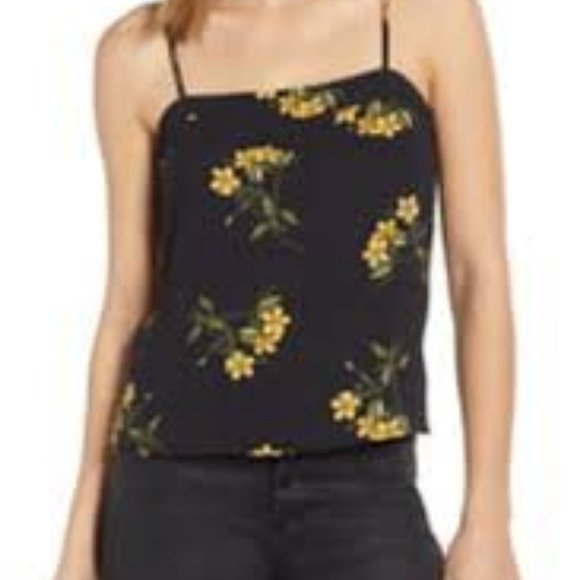 BP Straight Neck Black Camisole With Floral Print - Picture 2 of 2